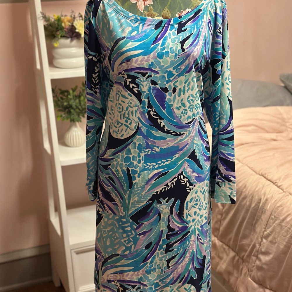 Lilly Pulitzer Hollee Dress “Bright Navy Alotta Colada” EUC Size XL